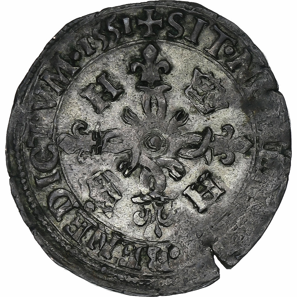 Francia, Henri II, Douzain aux croissants, 1551, Rouen, Vellón, BC+