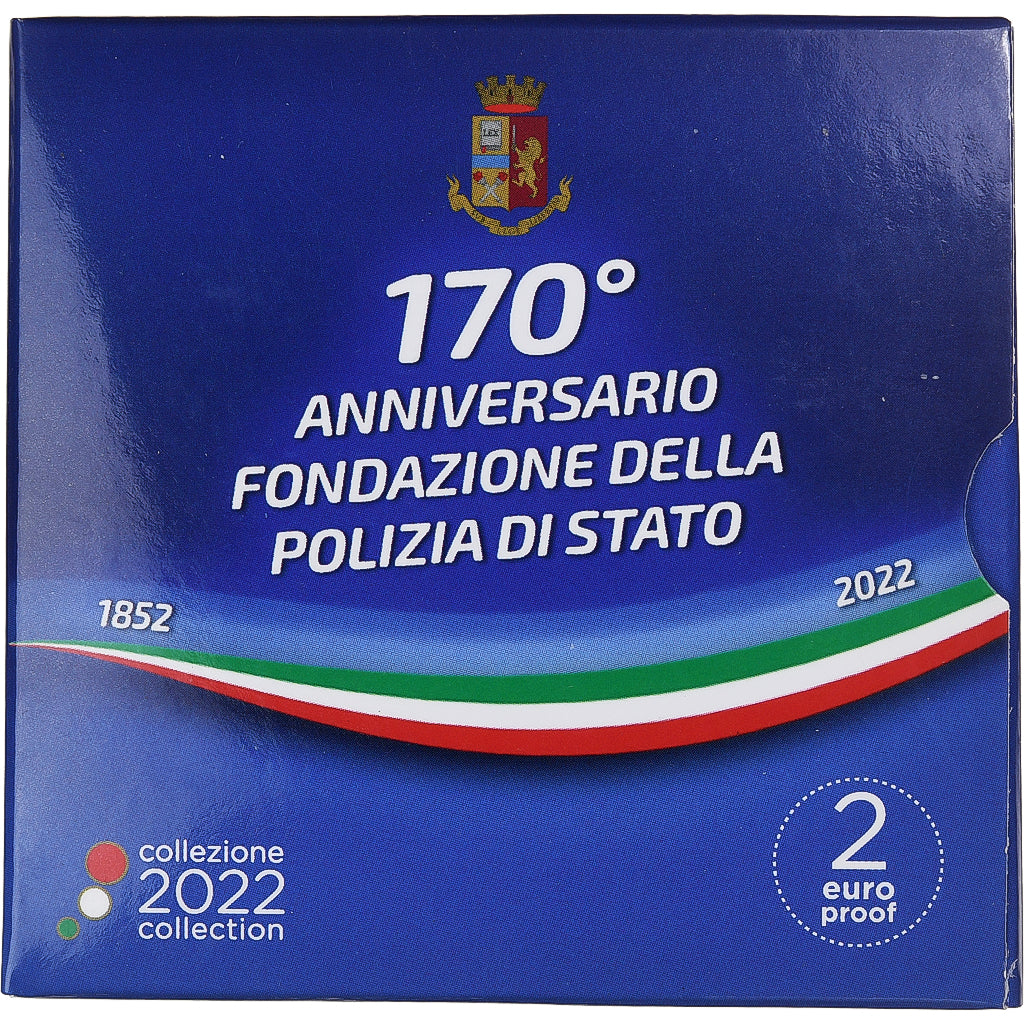 Italia, 2 Euro, Polizia di stato, Prueba, 2022, Rome, Bimetálico, FDC