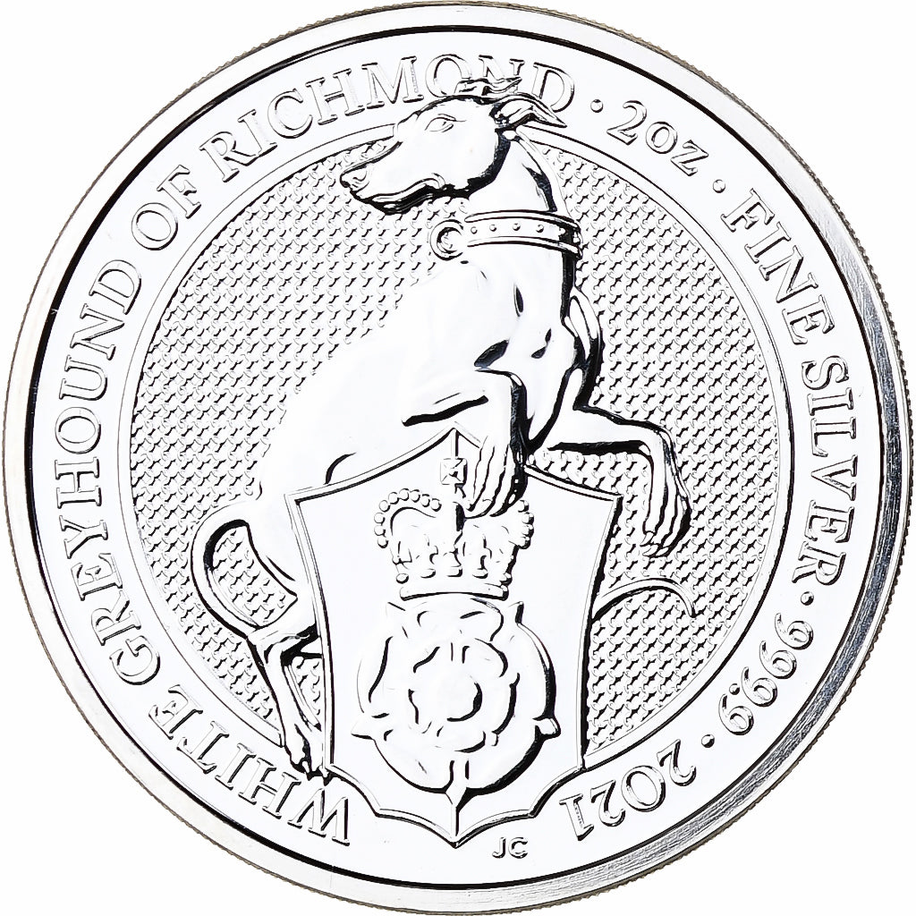 Royaume-Uni, Elizabeth II, 5 Pounds, 2 Oz, White Greyhound, 2021, Llantrisant