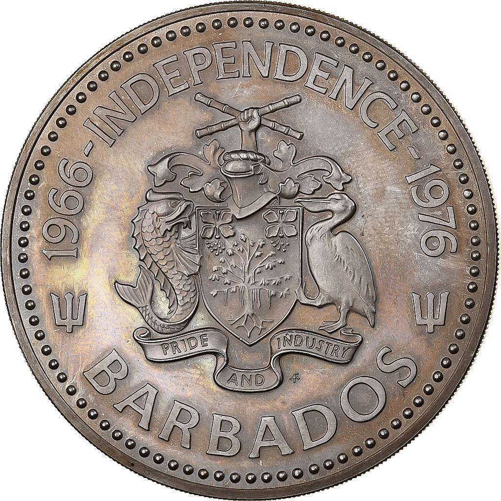Barbados, 10 Dollars, Independance, 1976, Franklin Mint, Proof, Silver, MS(63)