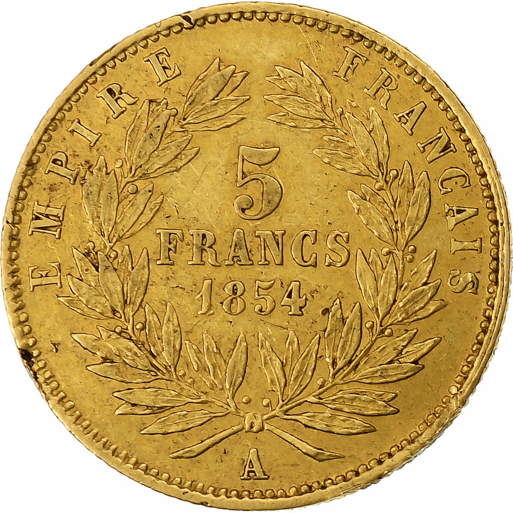Frankrijk, Napoleon III, 5 Francs, 1854, Paris, tranche cannelée, Goud, ZF