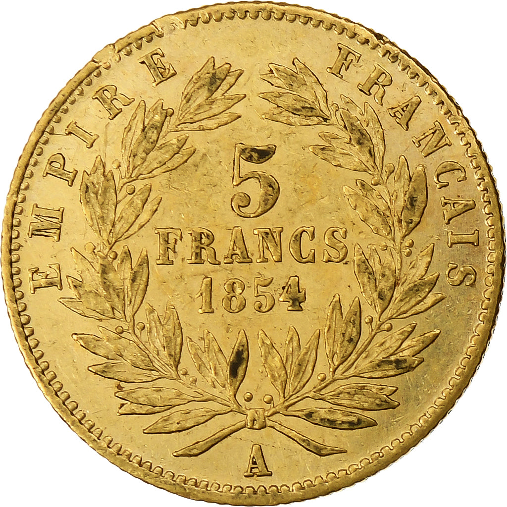 France, Napoleon III, 5 Francs, 1854, Paris, tranche cannelée, Gold, EF(40-45)