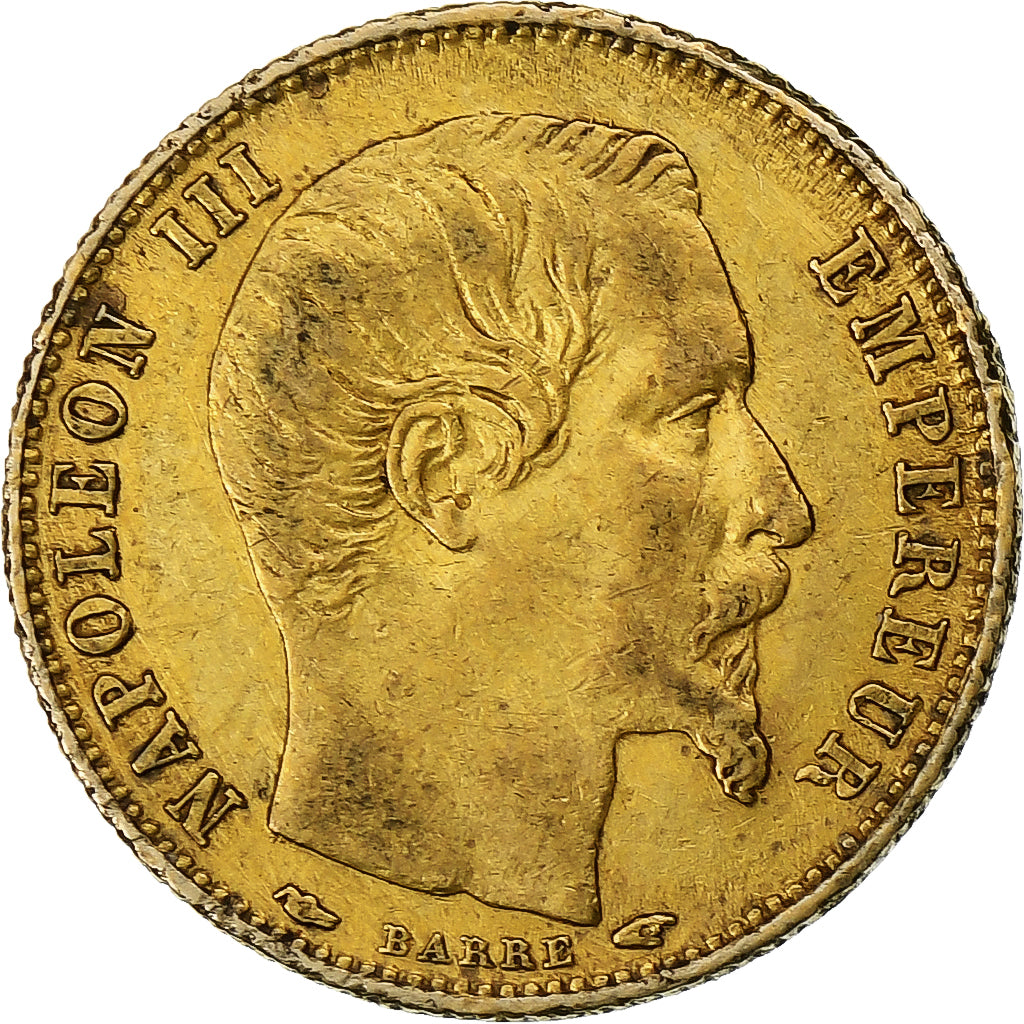 França, Napoleon III, 5 Francs, 1854, Paris, tranche cannelée, Dourado