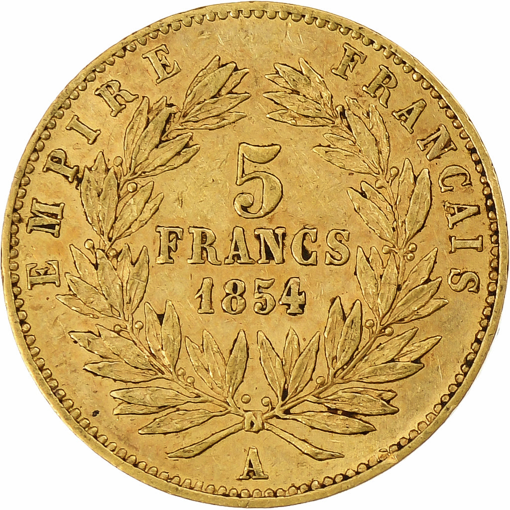 Francia, Napoleon III, 5 Francs, 1854, Paris, tranche lisse, Oro, BB