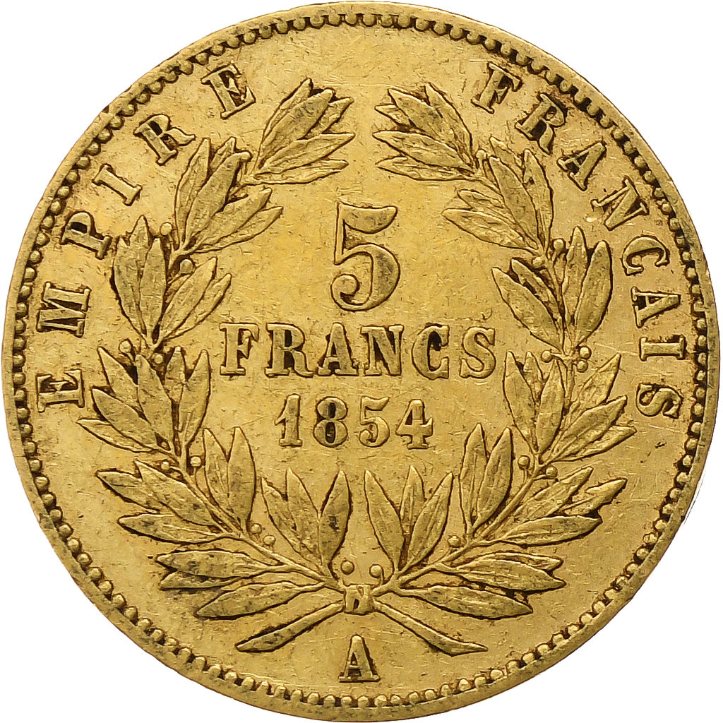 France, Napoleon III, 5 Francs, 1854, Paris, tranche lisse, Gold, EF(40-45)