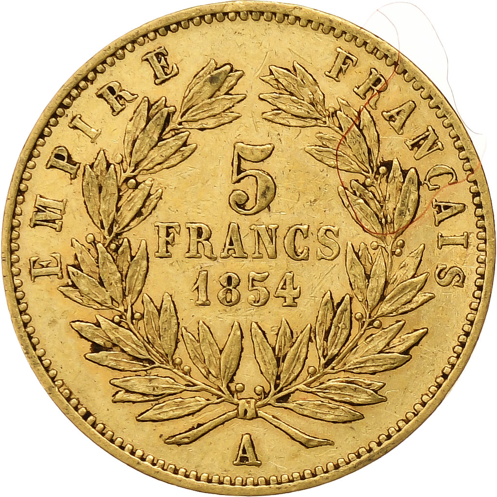 France, Napoleon III, 5 Francs, 1854, Paris, tranche lisse, Gold, EF(40-45)