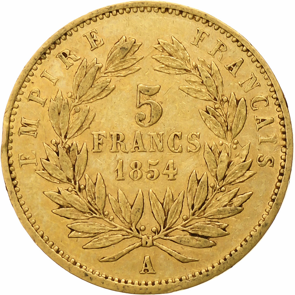 France, Napoleon III, 5 Francs, 1854, Paris, tranche lisse, Gold, EF(40-45)