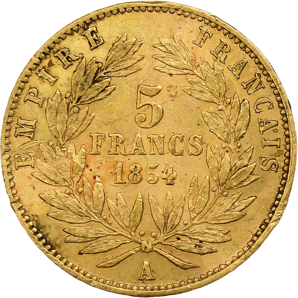 France, Napoleon III, 5 Francs, 1854, Paris, tranche lisse, Gold, EF(40-45)