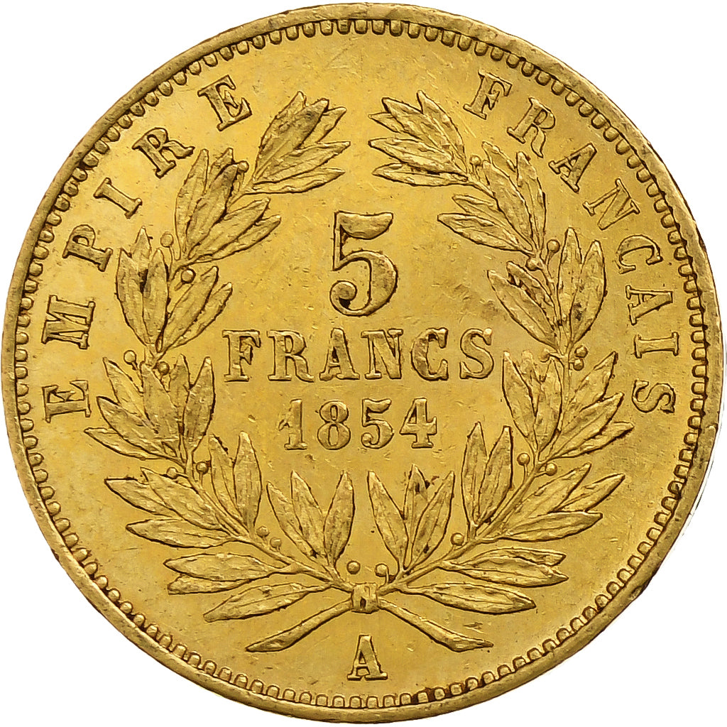 France, Napoleon III, 5 Francs, 1854, Paris, tranche lisse, Gold, EF(40-45)