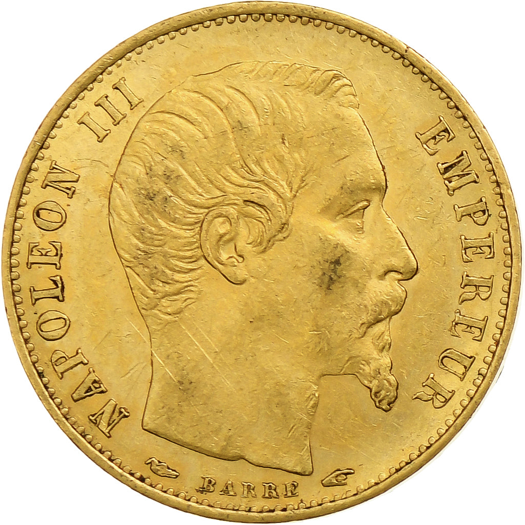Francia, Napoleon III, 5 Francs, 1854, Paris, tranche lisse, Oro, MBC+