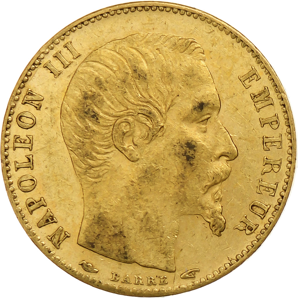 França, Napoleon III, 5 Francs, 1854, Paris, tranche lisse, Dourado, AU(50-53)