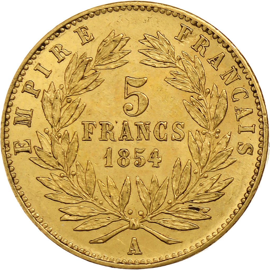 France, Napoleon III, 5 Francs, 1854, Paris, tranche lisse, Gold, AU(50-53)