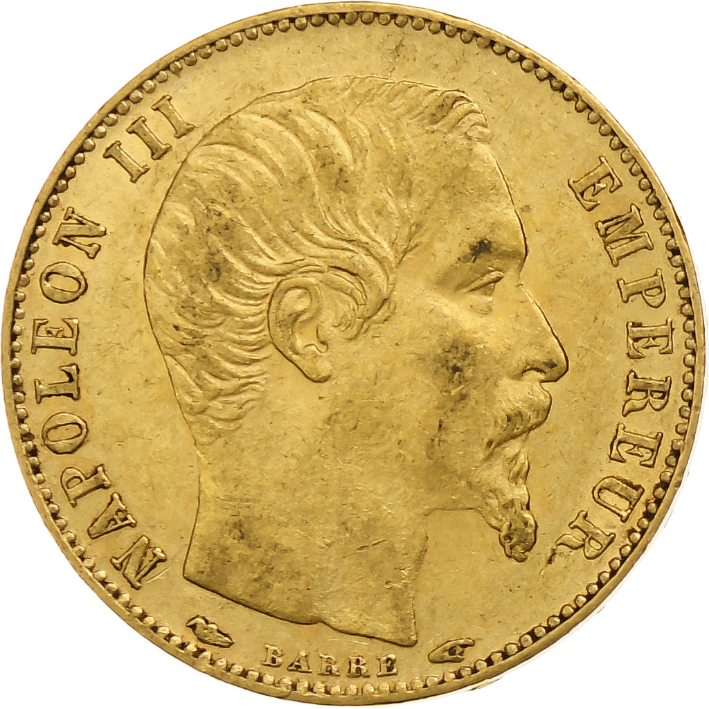Francia, Napoleon III, 5 Francs, 1854, Paris, tranche lisse, Oro, MBC+