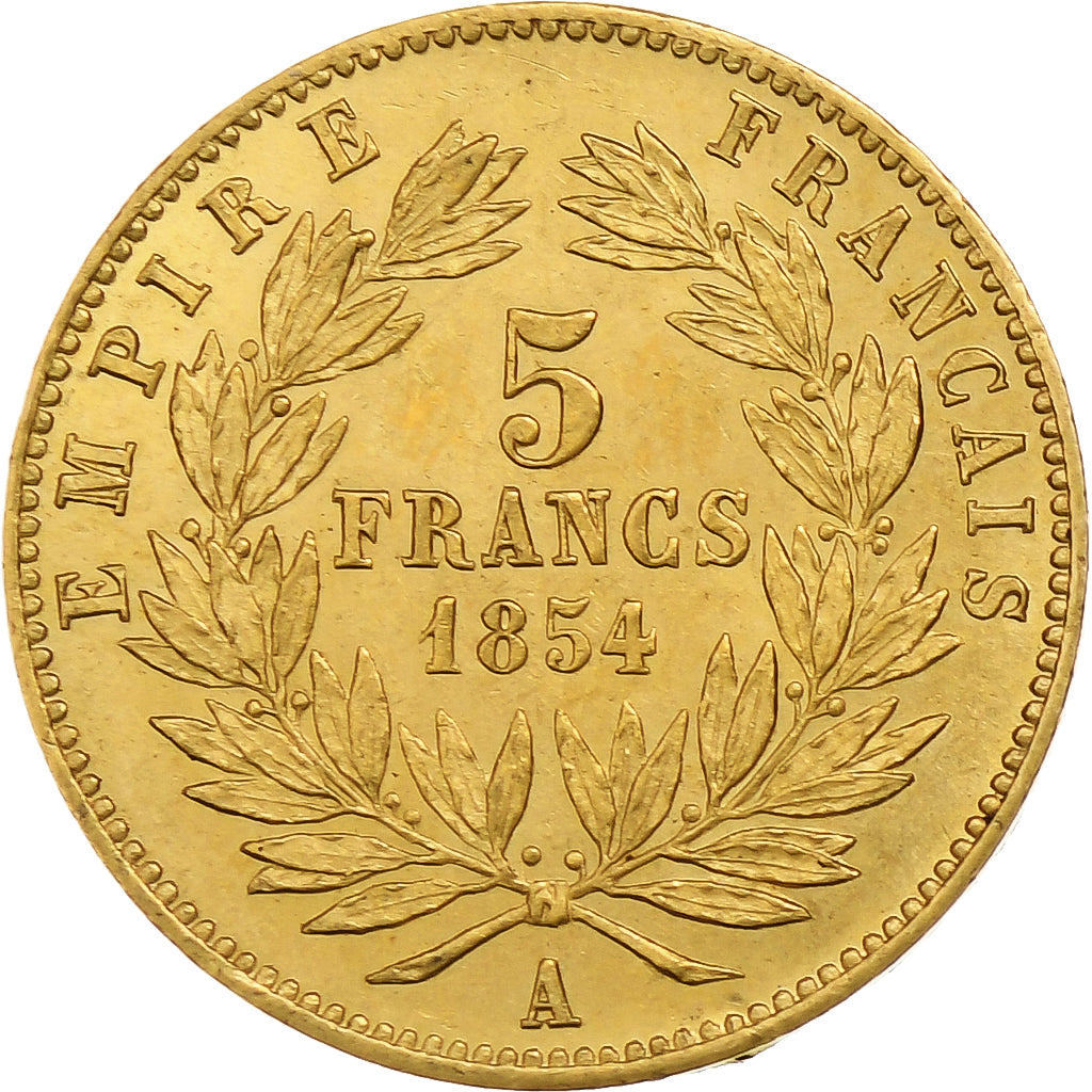 France, Napoleon III, 5 Francs, 1854, Paris, tranche lisse, Gold, AU(50-53)