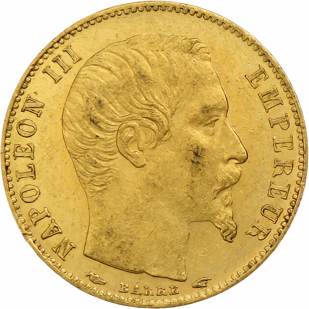 Francia, Napoleon III, 5 Francs, 1854, Paris, tranche lisse, Oro, BB+