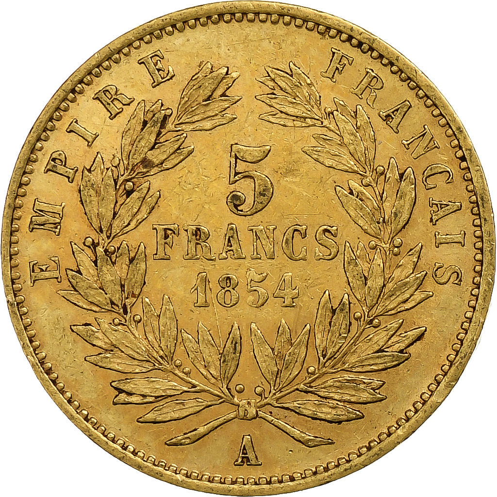 France, Napoleon III, 5 Francs, 1854, Paris, tranche lisse, Gold, AU(50-53)