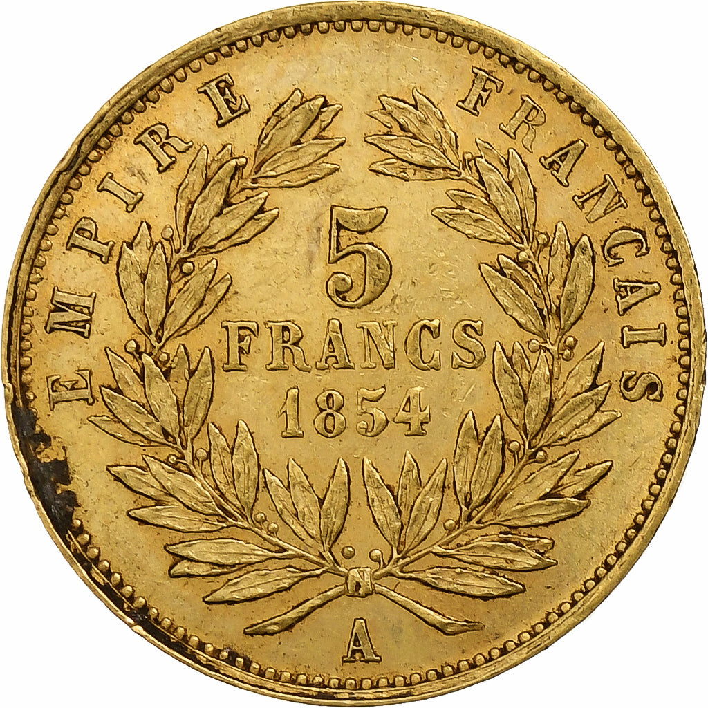 France, Napoléon III, 5 Francs, 1854, Paris, tranche lisse, Or, TTB+