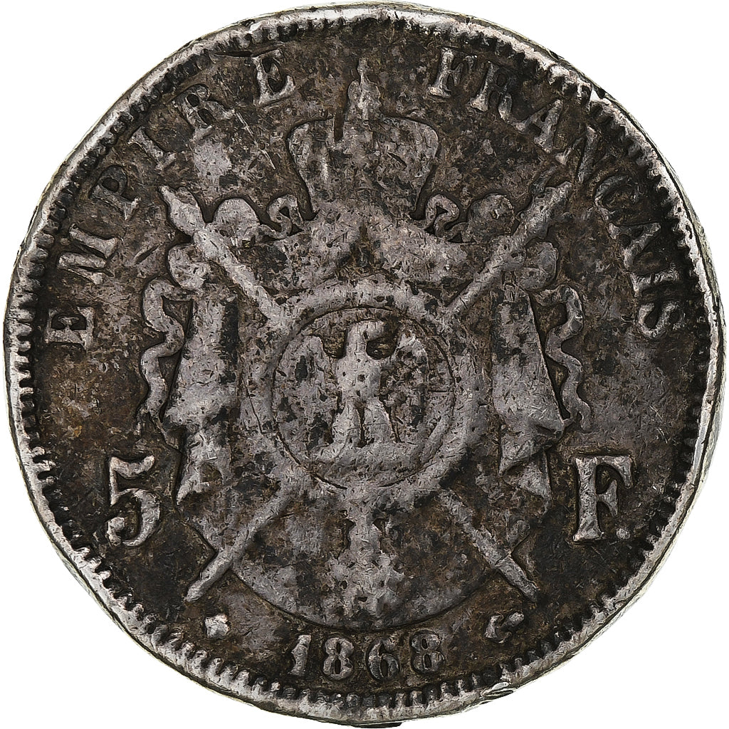 France, Napoléon III, 5 Francs, 1868, Strasbourg, Contemporary forgery in tin
