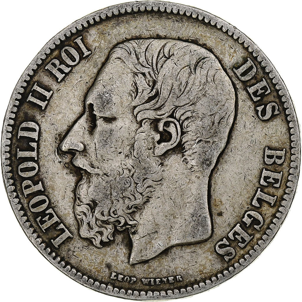 België, Leopold II, 5 Francs, 1871, Brussels, Zilver, FR+