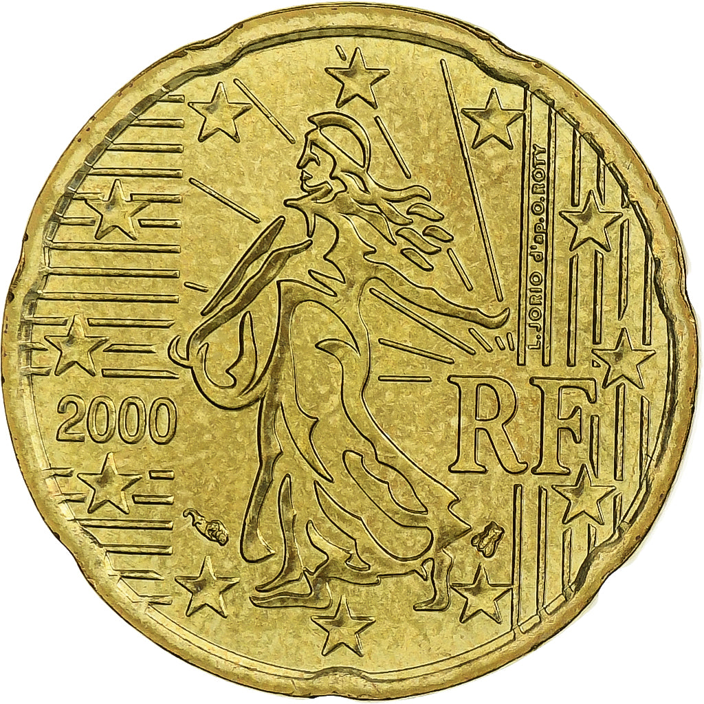 France, 20 Euro Cent, BU, 2000, Pessac, Nordic gold, MS(65-70), KM:1286