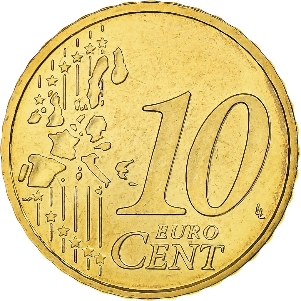 Francja, 10 Euro Cent, BU, 2002, Pessac, Nordic gold, MS(65-70), KM:1285