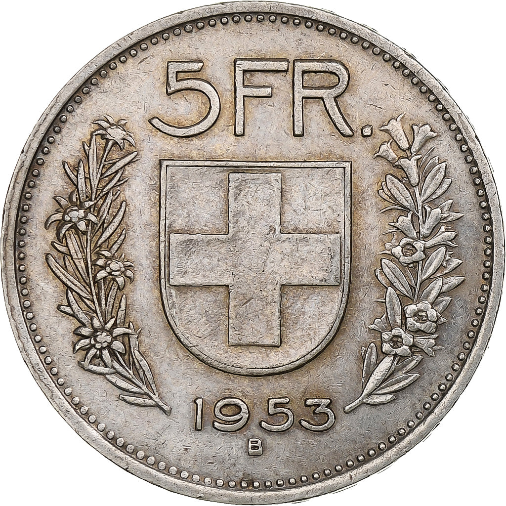 Suiza, 5 Francs, 1953, Bern, Plata, MBC, KM:40