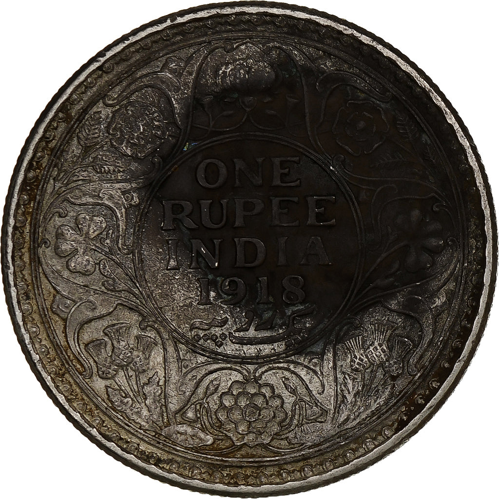 INDIE BRYTYJSKIE, George V, Rupee, 1918, Calcutta, Srebro, EF(40-45), KM:524