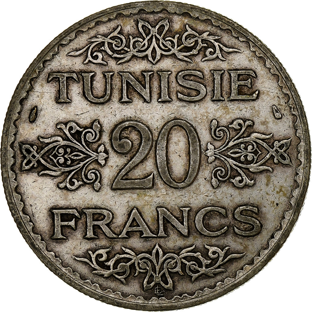 Tunisie, French protectorate, Ahmad II, 20 Francs, AH 1353/1935, Paris, Argent