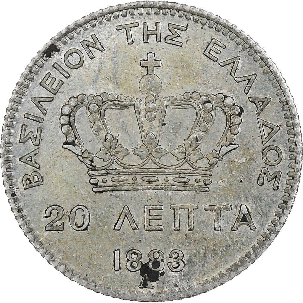 Grecia, George I, 20 Lepta, 1883, Paris, Argento, BB+, KM:44