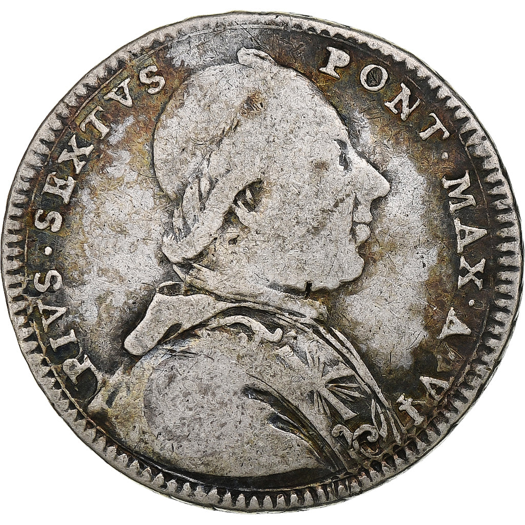 Italia, PAPAL STATES, Pius VI, Doppio Giulio, 1780, Rome, Argento, MB+, KM:1034