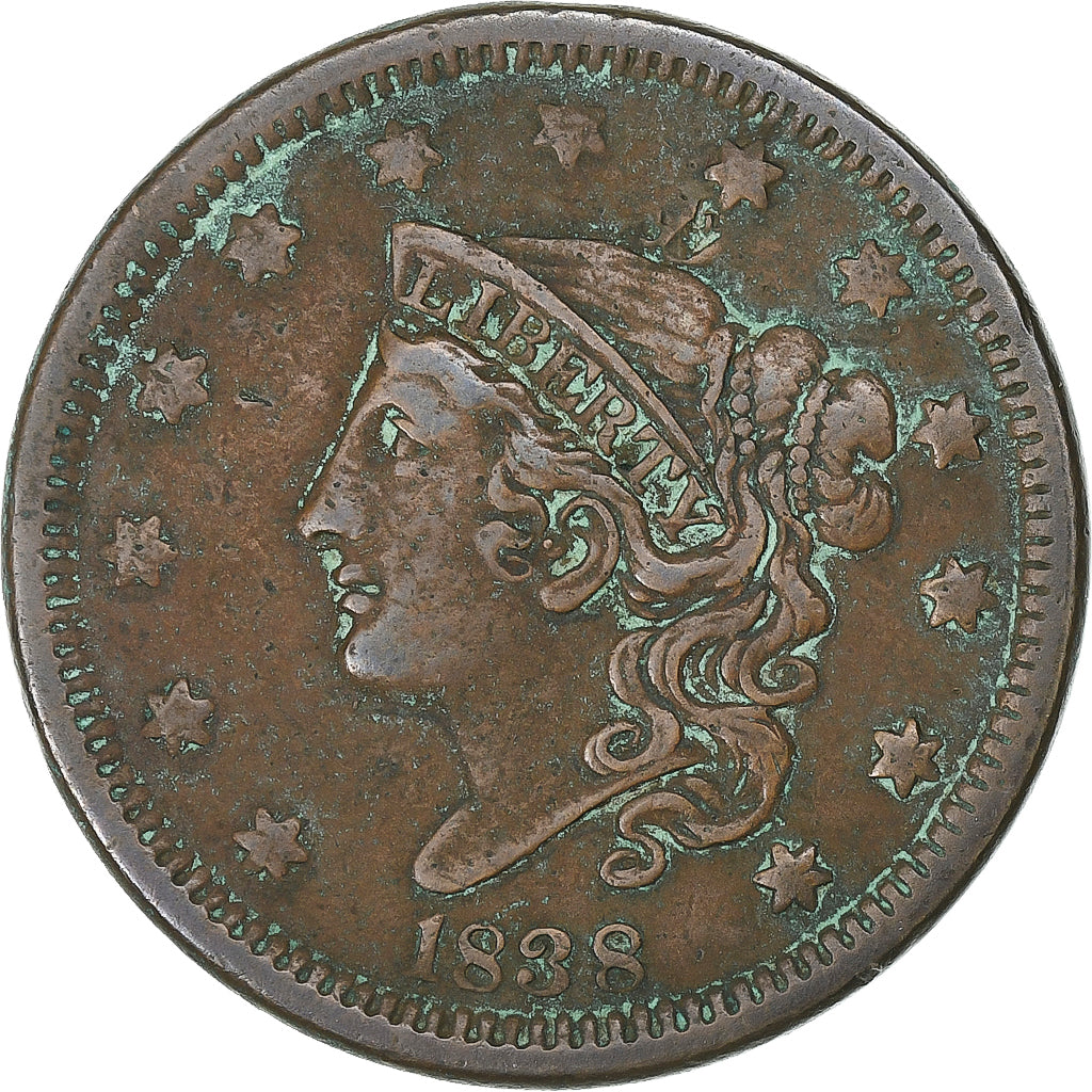 United States, Cent, Coronet Head, 1838, Philadelphia, Copper, EF(40-45)
