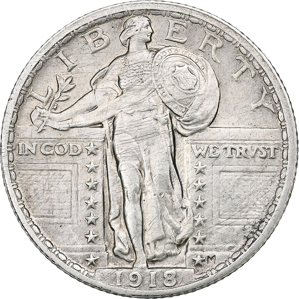 United States, Quarter, Standing Liberty, 1918, Philadelphia, Silver, EF(40-45)