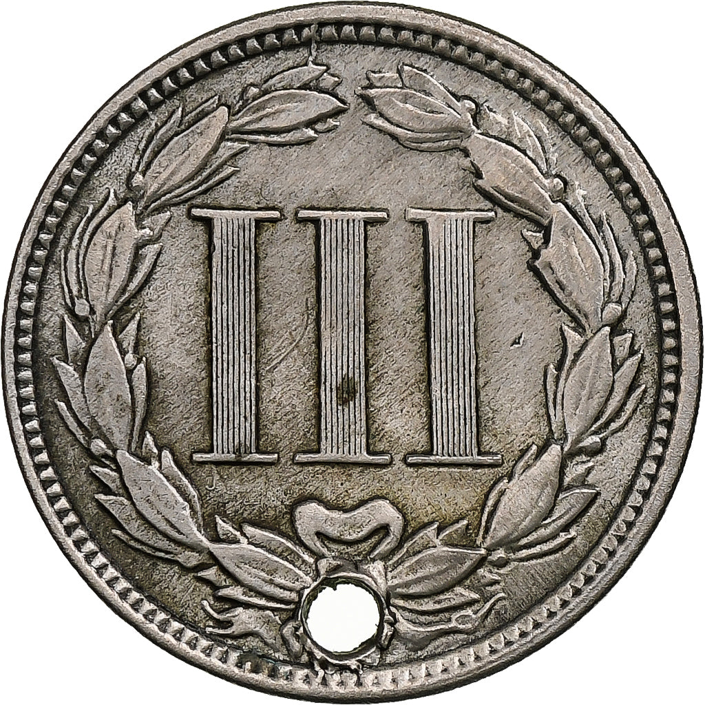 Vereinigte Staaten, Nickel 3 Cents, 1868, Philadelphia, Holed, Nickel, S+, KM:95
