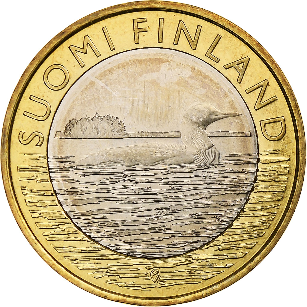 Finlande, 5 Euro, Black-throated loon, 2014, Vantaa, Bimétallique, SPL, KM:208