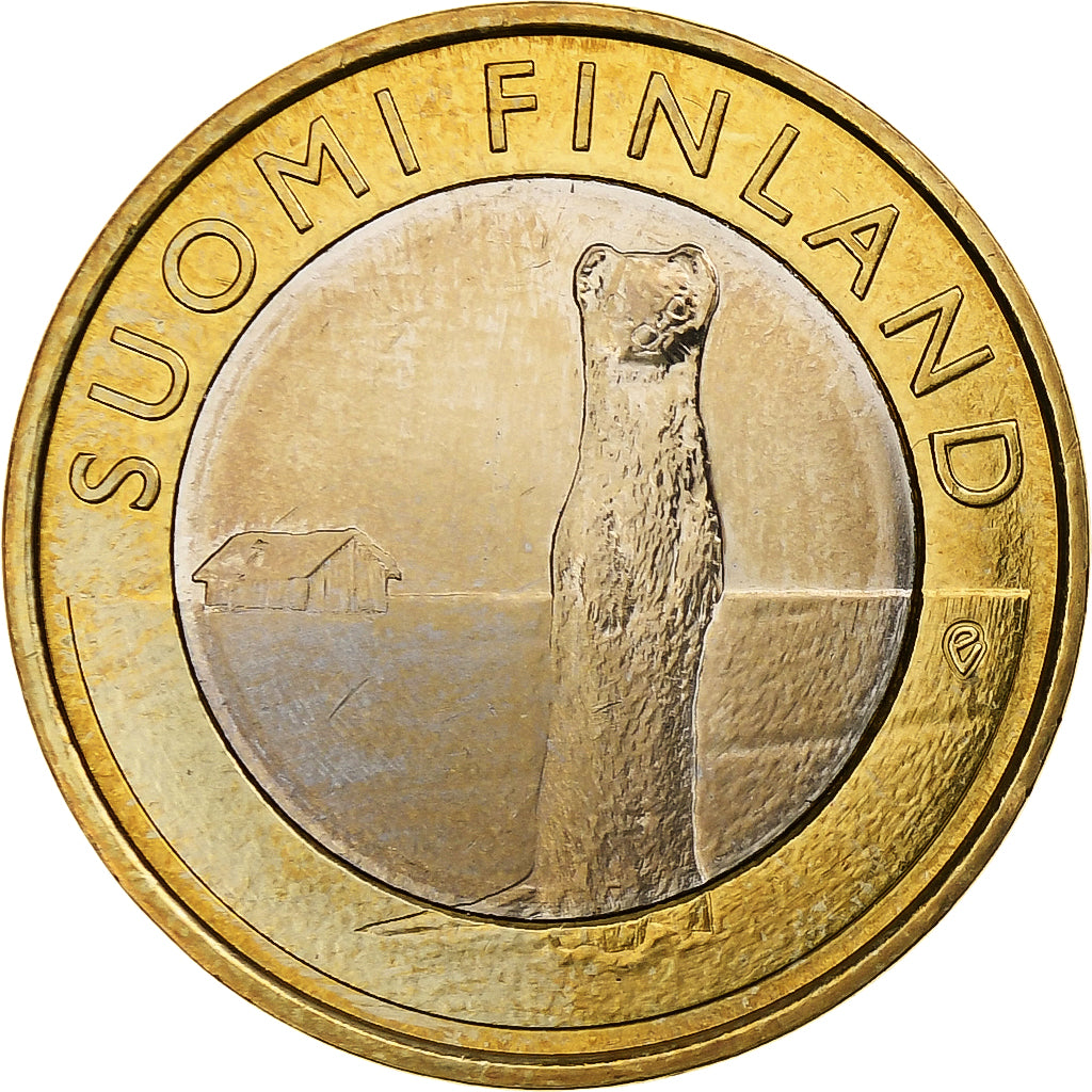 Finlandia, 5 Euro, Short-tailed weasel, 2015, Vantaa, Bi-metallico, SPL, KM:242