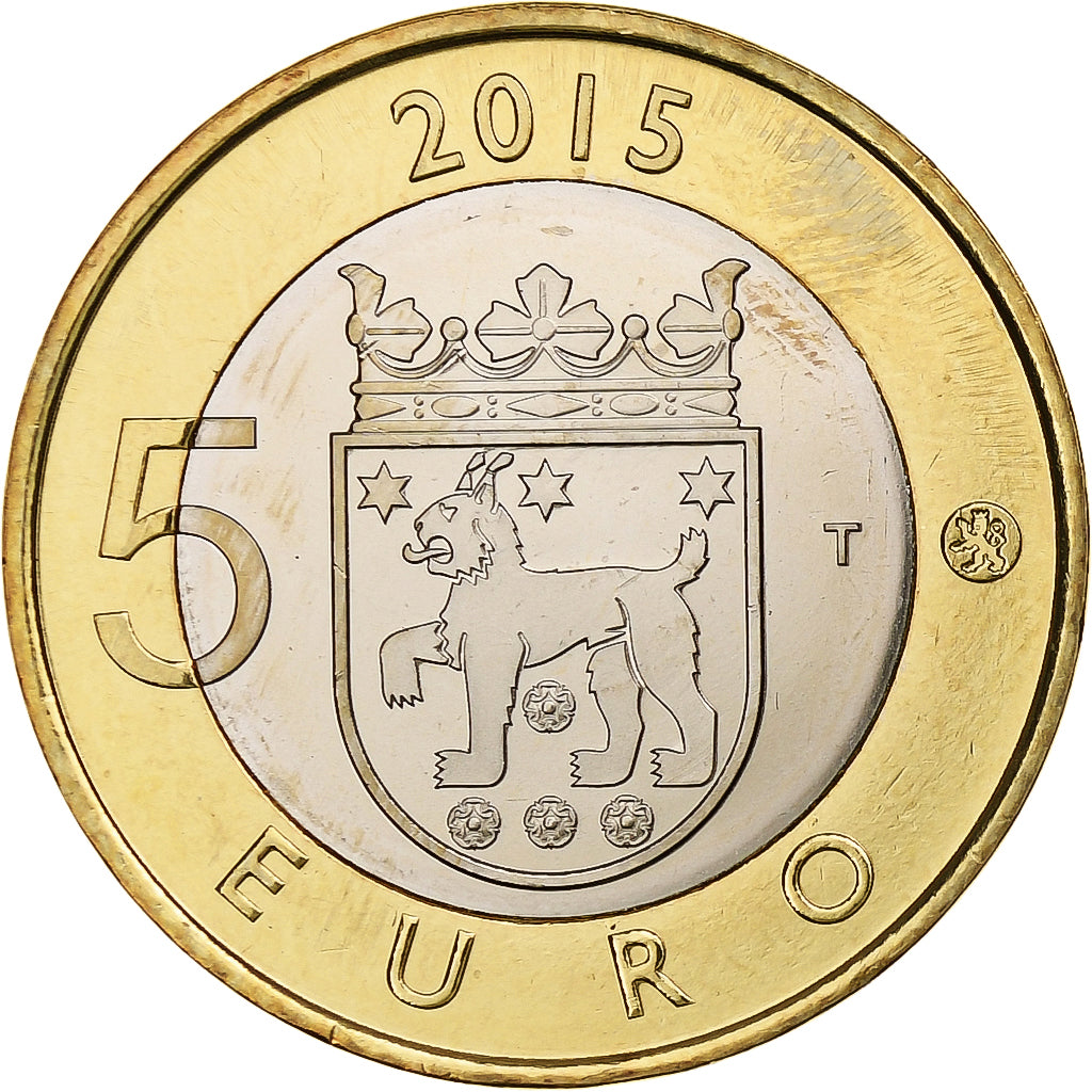 Finlandia, 5 Euro, Lynx in Tavastia, 2015, Vantaa, Bi-metallico, SPL, KM:241
