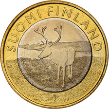 Finlandia, 5 Euro, Reindeer in Lapland, 2015, Vantaa, Bi-metallico, SPL, KM:224