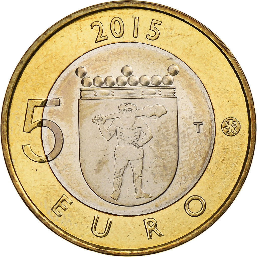 Finlandia, 5 Euro, Reindeer in Lapland, 2015, Vantaa, Bi-metallico, SPL, KM:224