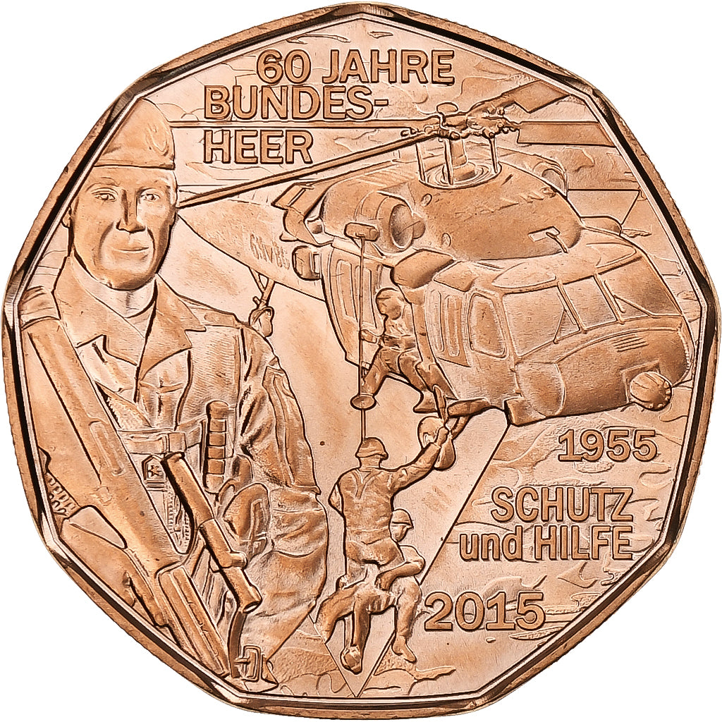 Autriche, 5 Euro, Bundesheer, 2015, Vienne, Cuivre, FDC