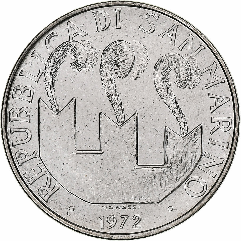 San Marino, 50 Lire, 1972, Rome, BU, Stal nierdzewna, MS(65-70), KM:16