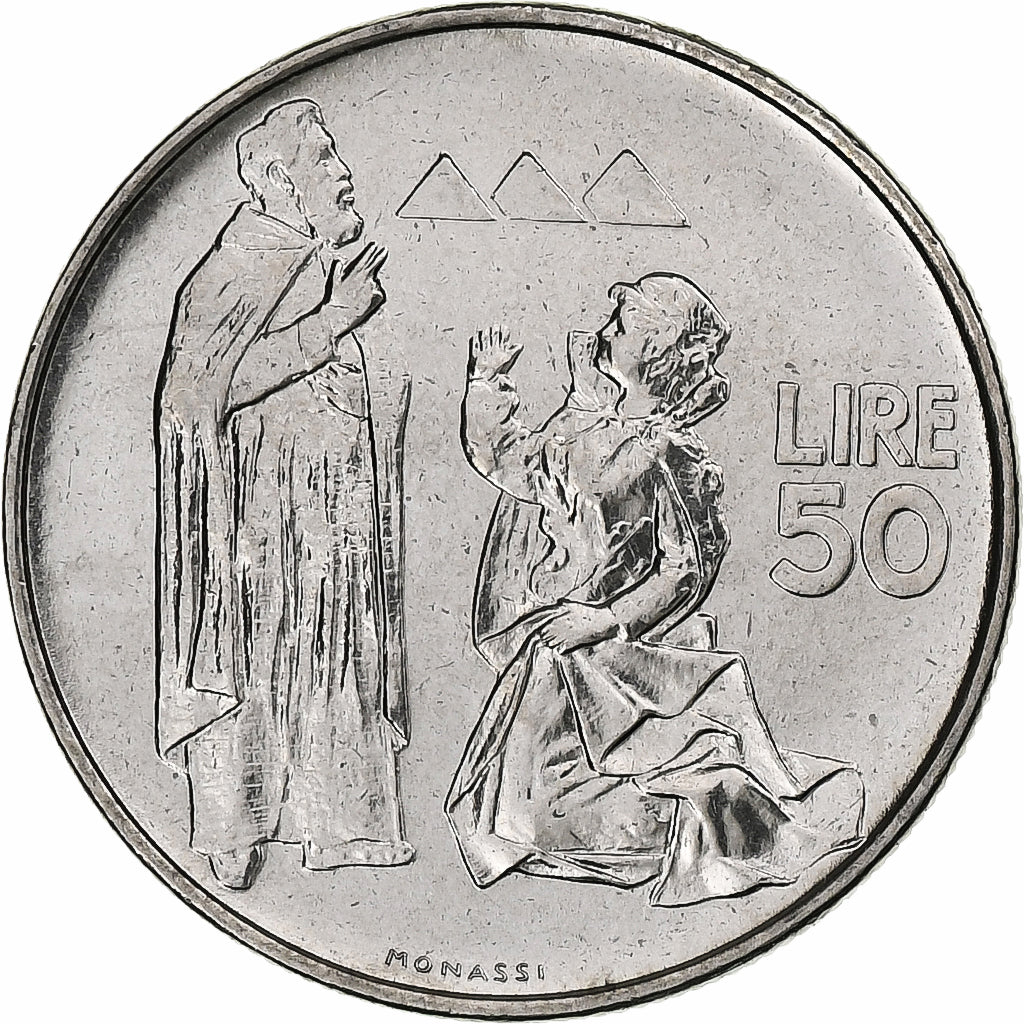 San Marino, 50 Lire, 1972, Rome, BU, Stal nierdzewna, MS(65-70), KM:16