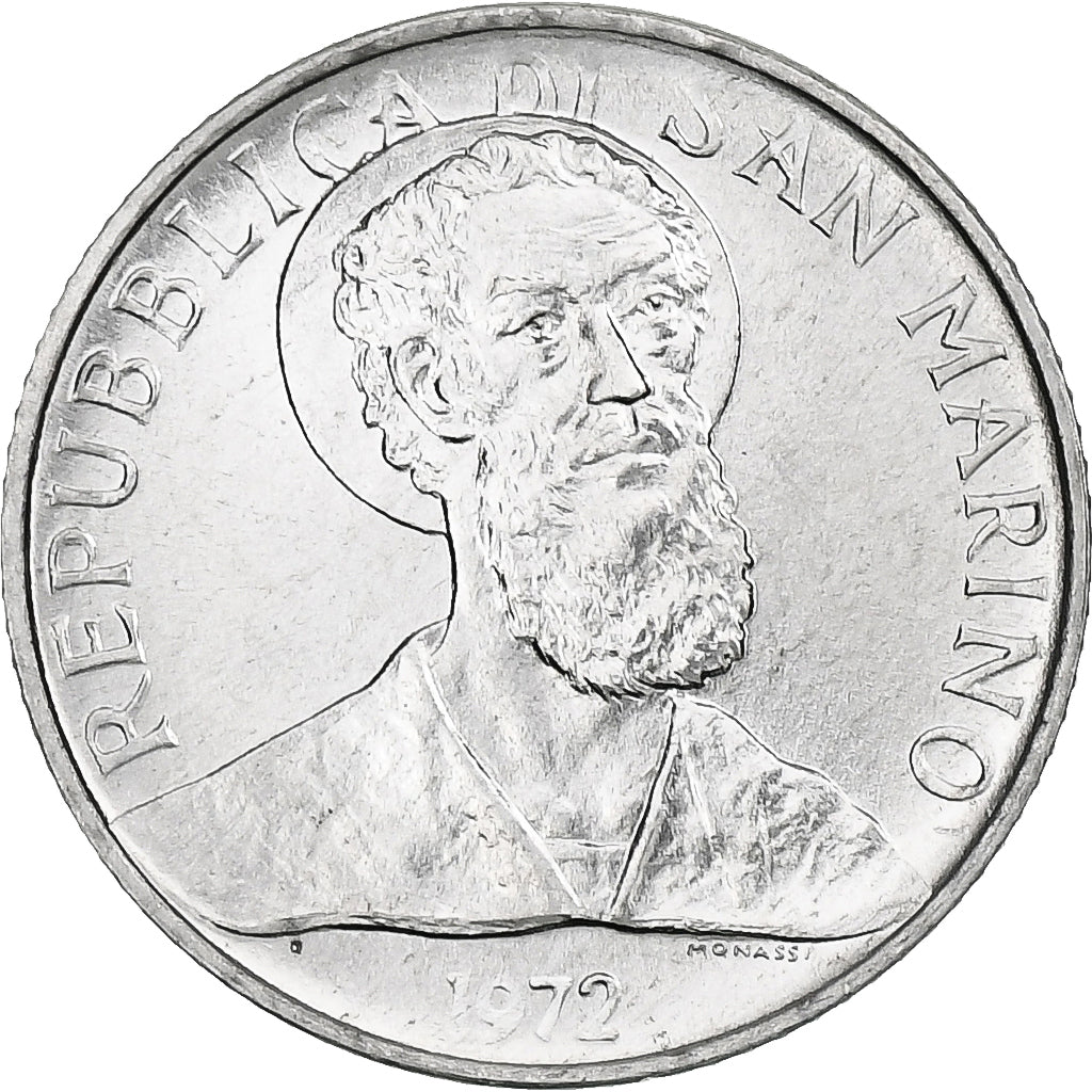 San Marino, 2 Lire, 1972, Rome, BU, Aluminum, MS(65-70), KM:15
