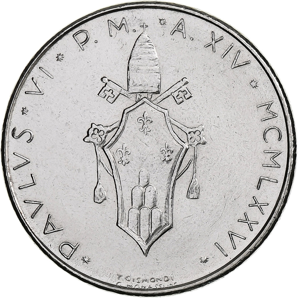 Vaticano, Paul VI, 50 Lire, 1976, Rome, Aço Inoxidável, MS(63), KM:121