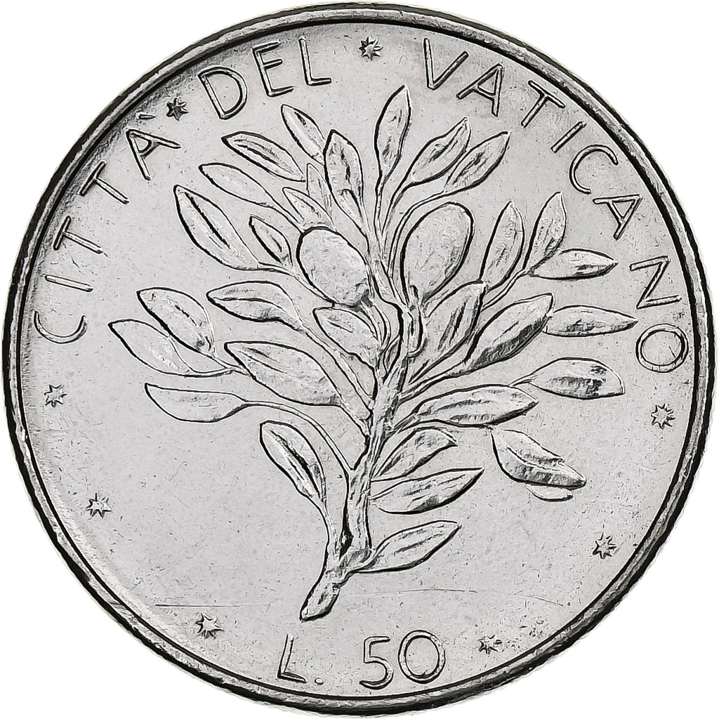 Vaticano, Paul VI, 50 Lire, 1976, Rome, Aço Inoxidável, MS(63), KM:121