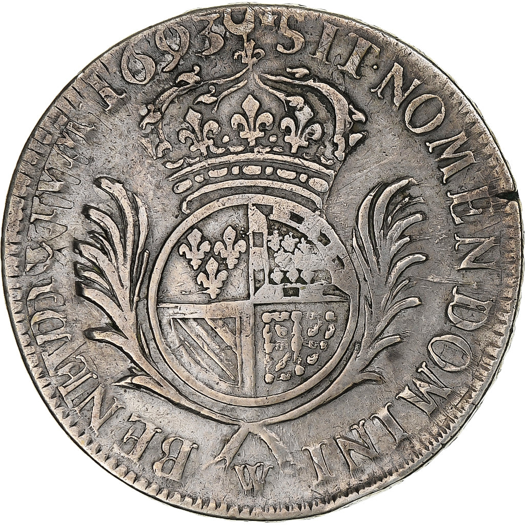 France, Louis XIV, 1/2 Ecu de Flandre aux palmes, 1693, Lille, réformé