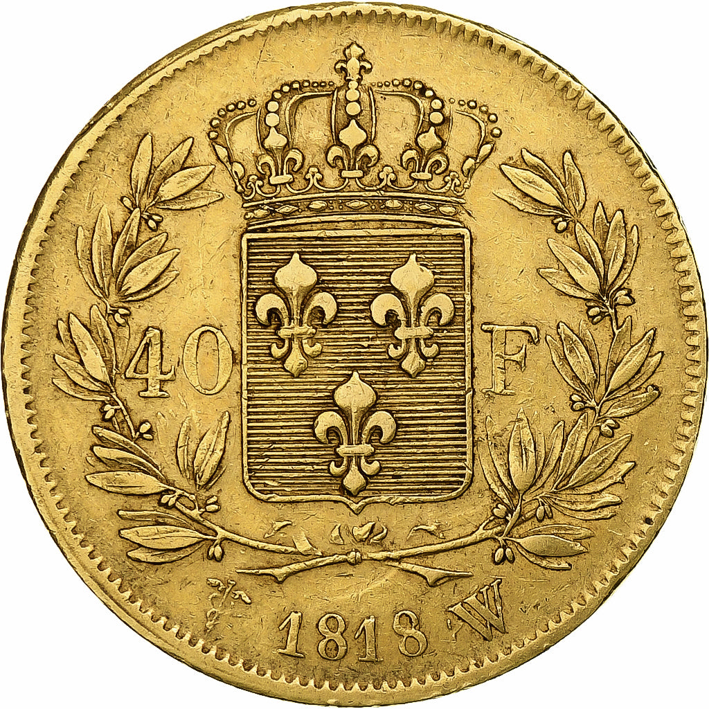 Francia, Louis XVIII, 40 Francs, 1818, Lille, Oro, BB, Gadoury:1092, KM:713.6