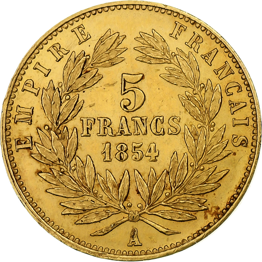 Francia, Napoleon III, 5 Francs, 1854, Paris, tranche lisse, Oro, SPL-