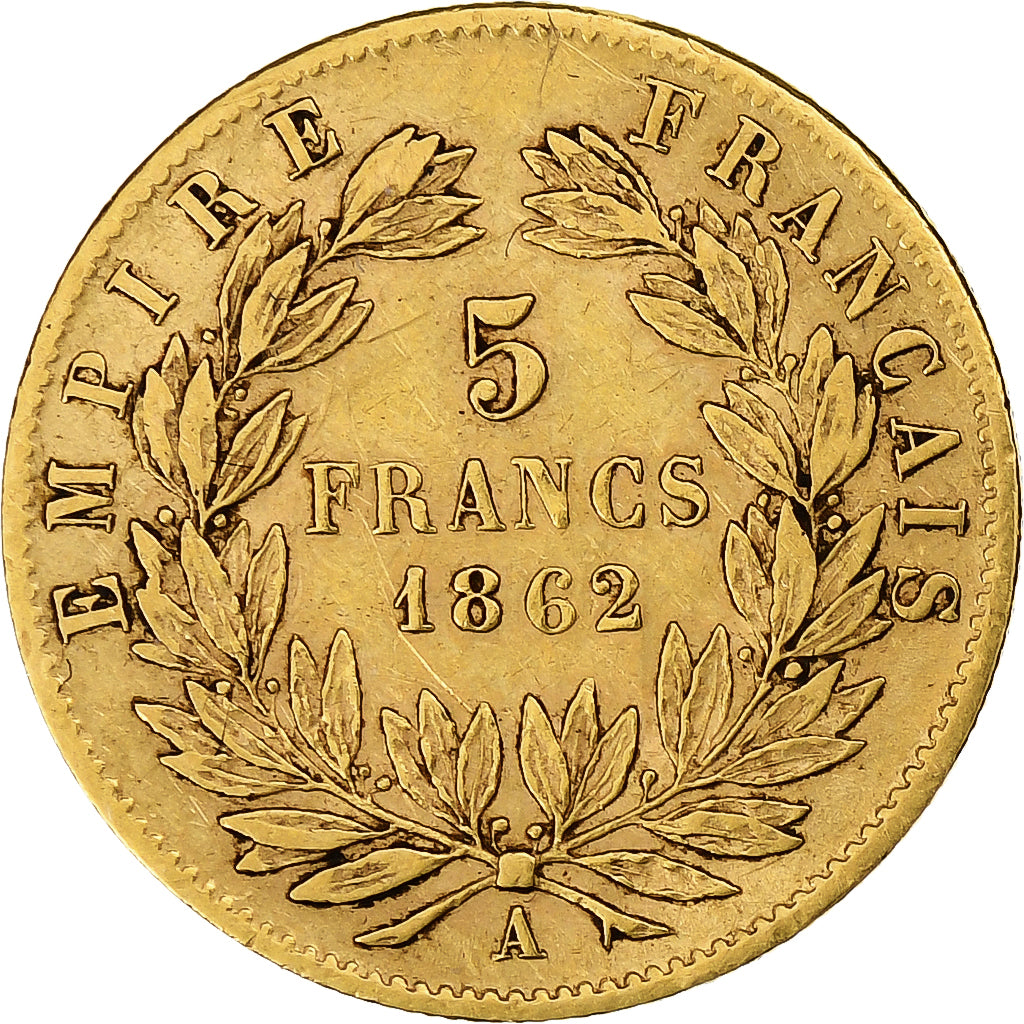 France, Napoléon III, 5 Francs, 1862, Paris, Or, TB+, Gadoury:1002, KM:803.1