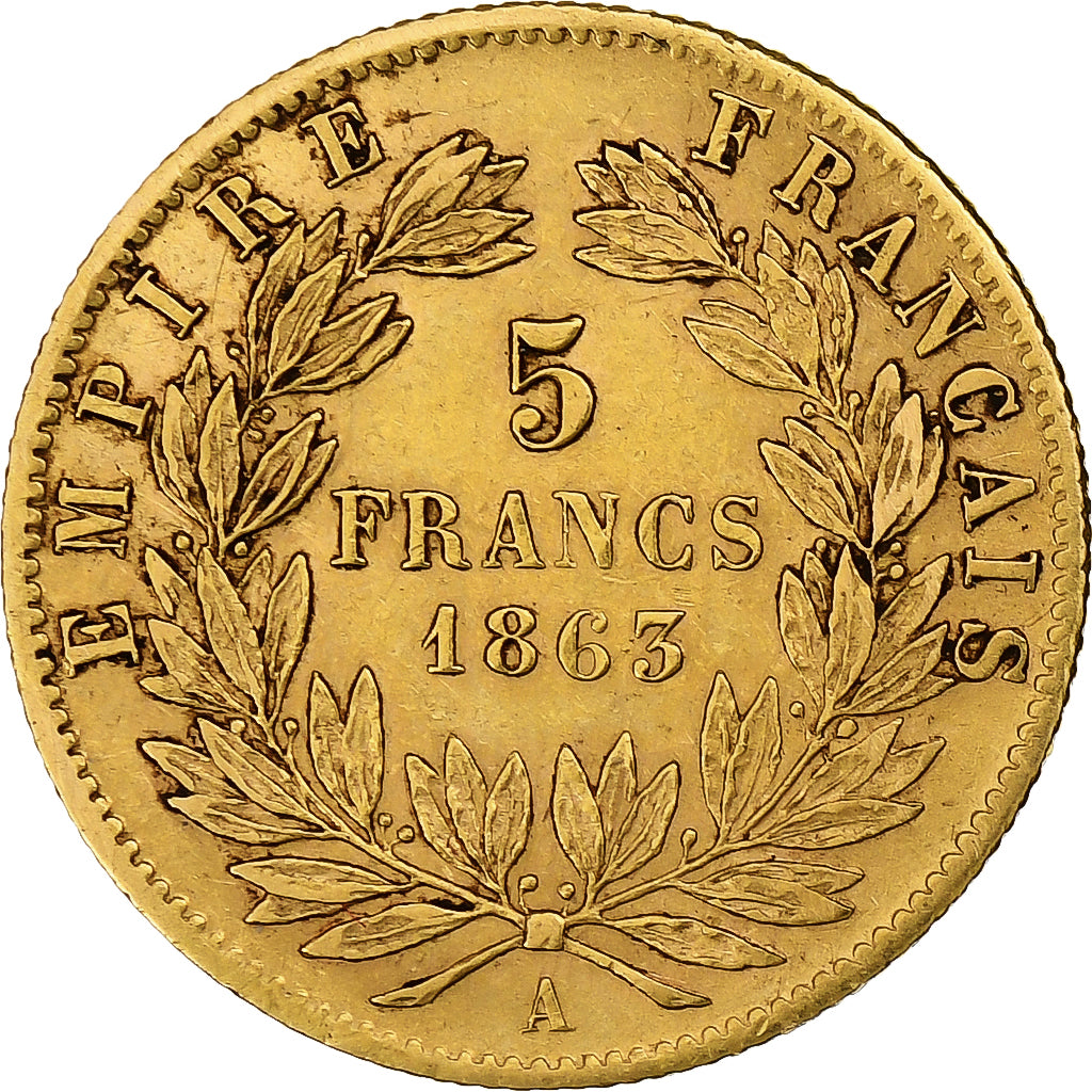 France, Napoleon III, 5 Francs, 1863, Paris, Gold, EF(40-45), Gadoury:1002