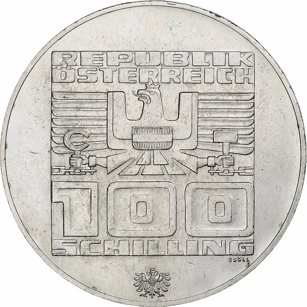 Austria, 100 Schilling, Winter Olympics - Innsbruck, 1976, Hall, Plata, MBC+